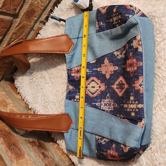 Canyon Sky Blue & Orange Geometric Aztec Tote Bag 2 End Pockets NWT - Picture 8 of 8